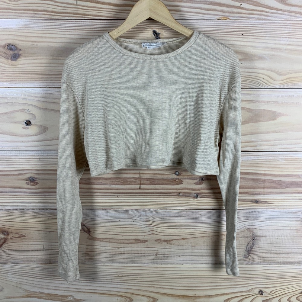 Urban Renewal Crop Top Womens M Beige Waffle Knit Long Sleeve Thermal OB1681614
